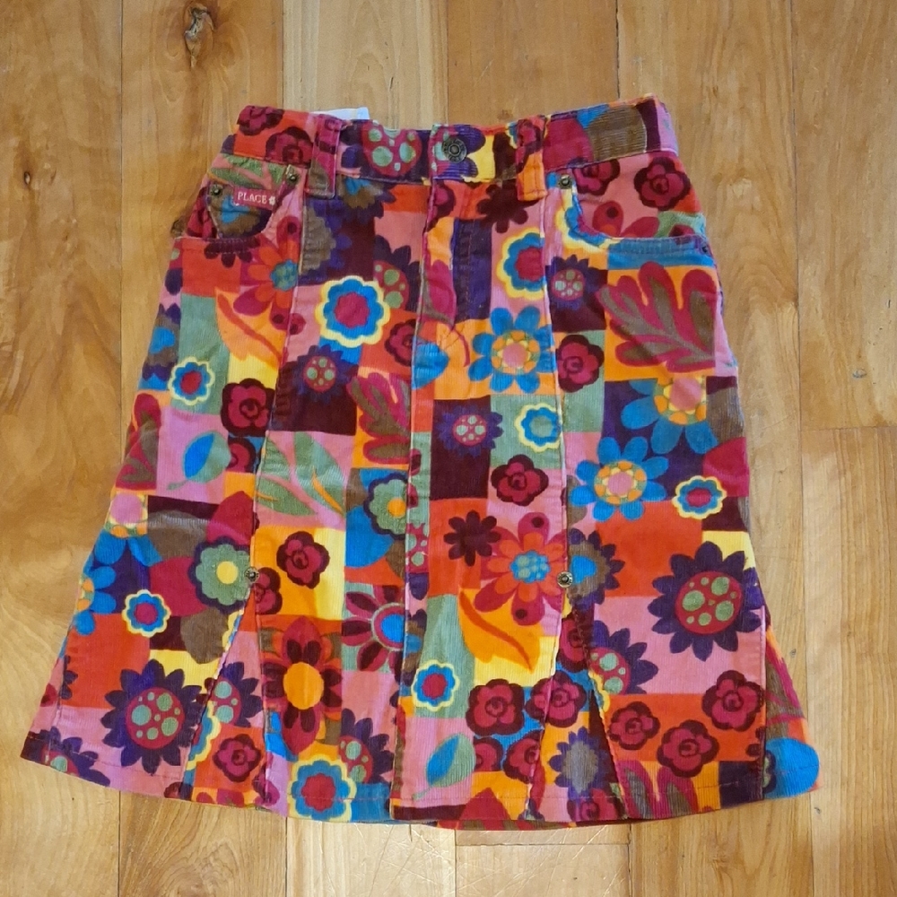 The Children's Place Multicolor Floral Corduroy Flare Hem Skirt Size 6X / 7 Pink